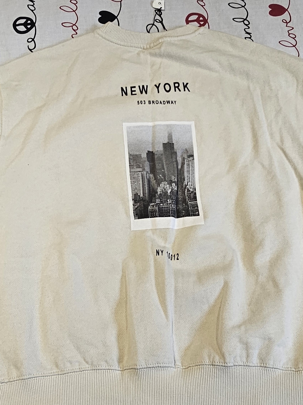 Zara Cream Crewneck Sweatshirt with Black Text
